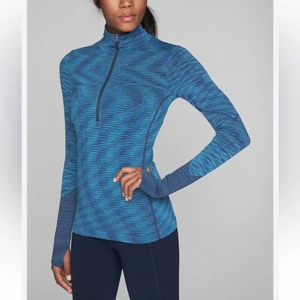 Athleta Women's Jacket Small Blue Flurry Half Zip Layer Mock Neck Long Sleeve